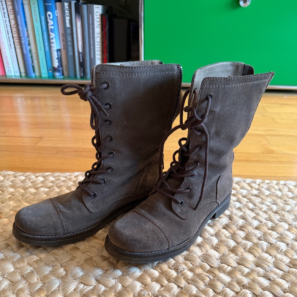 All Saints Brown Suede Lace Up Zipper Boots